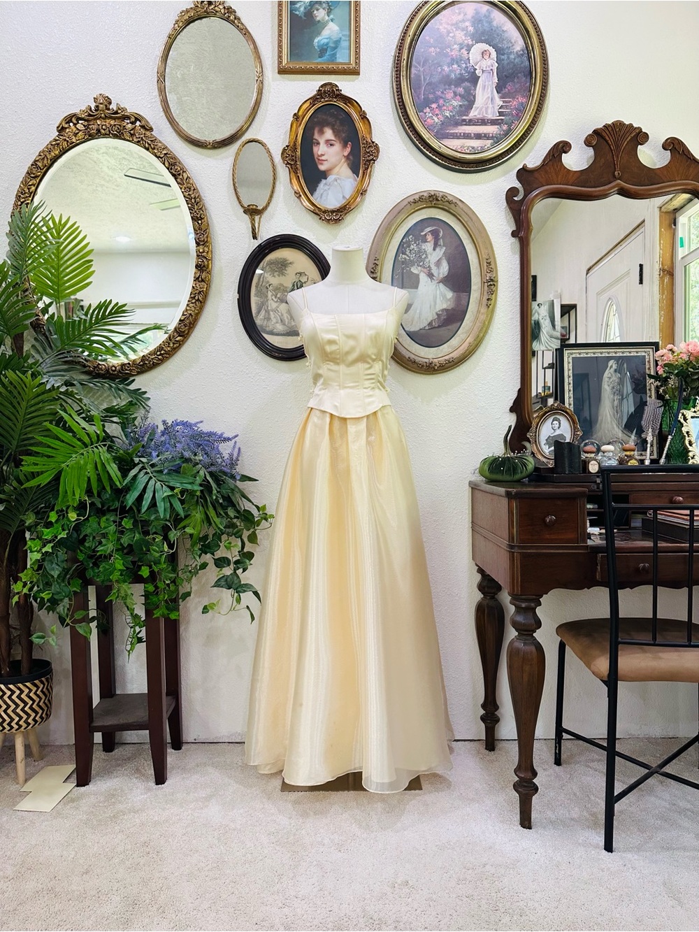 Roberta Bridal Pale Yellow Satin Evening Gown